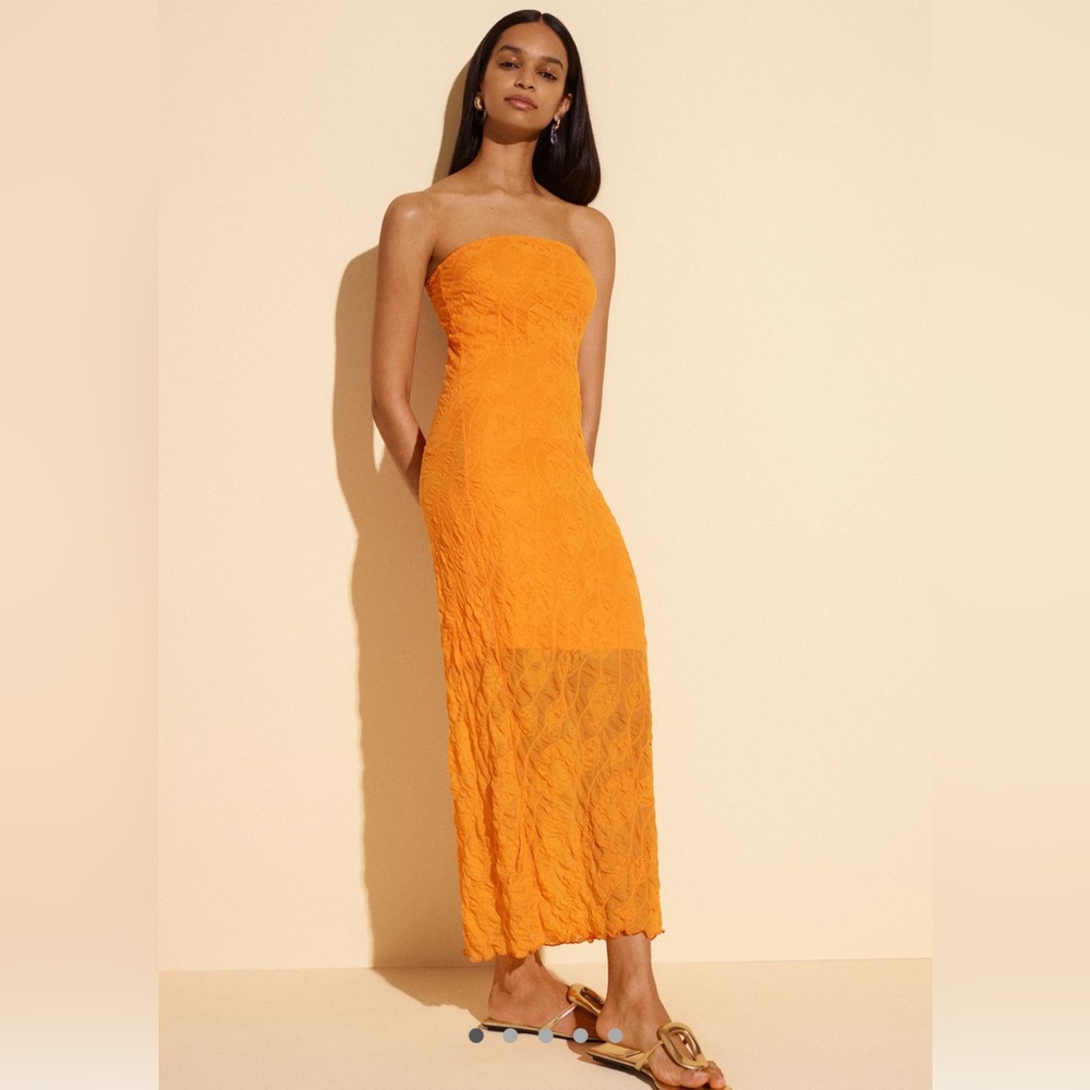 NWT By Anthropologie Strapless Textured Knit Slip Midi Dress Orange Size XL